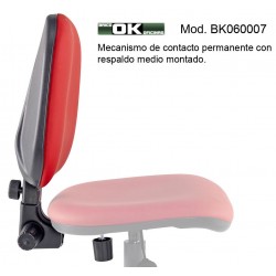 Permanent contact mechanism with upholstered backrest.