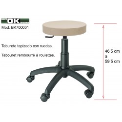 Tabouret rembourré avec roues.