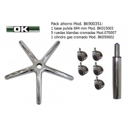 Base de aluminio pulido, ruedas cromadas y gas para silla giratoria de oficina.