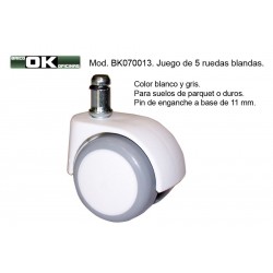 Rueda silla oficina, blanda, color blanco. Pack de 5 un.