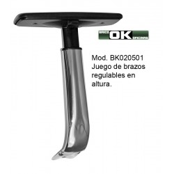 Chrome-plated adjustable armrest for office chairs.