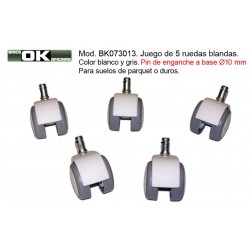 Ruedas blancas para sillas de estudio. Pin 10 mm.